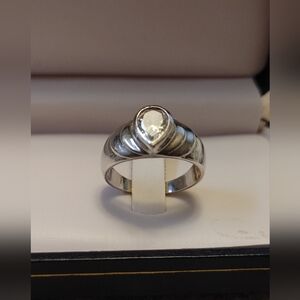 Vintage Sterling Silver TearDrop Crystal Ring Size 8